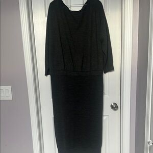 Gray Sheath Dress with Cowl Neck Dolman Sleeves